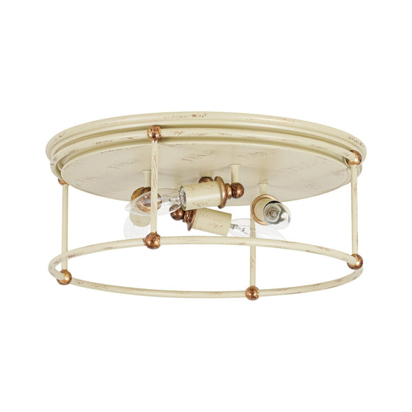 Chandelierias-Farmhouse 4-Light Distressed Round Cage Drum Flush Mount-Flush Mount-Distressed Cream-