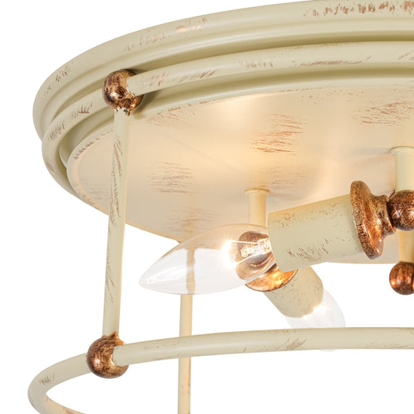 Chandelierias-Farmhouse 4-Light Distressed Round Cage Drum Flush Mount-Flush Mount-Distressed Cream-