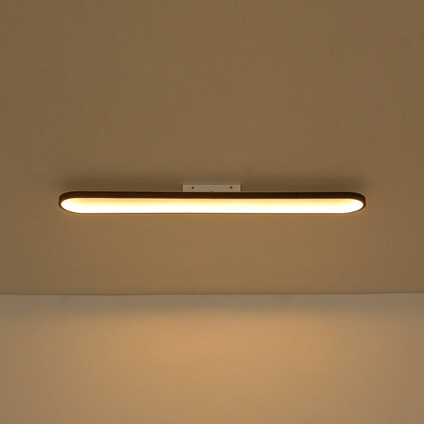 Chandelierias - Faux Walnut Finish Modern Oblong Dimmable LED Semi - flush Mount - Semi Flush - Walnut -