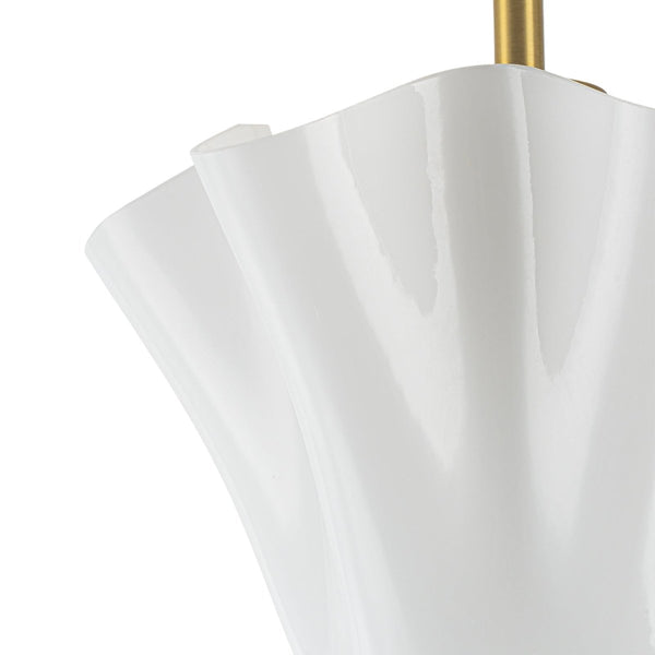 Chandelierias-Floral Fluted Brass 2-Light Milk Glass Semi-Flush Mount-Semi Flush-Brass-1-Pack