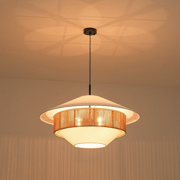 Chandelierias - Flying Saucer 4 - Light Hemp Rope Accents Fabric Pendant - Pendants - Black -