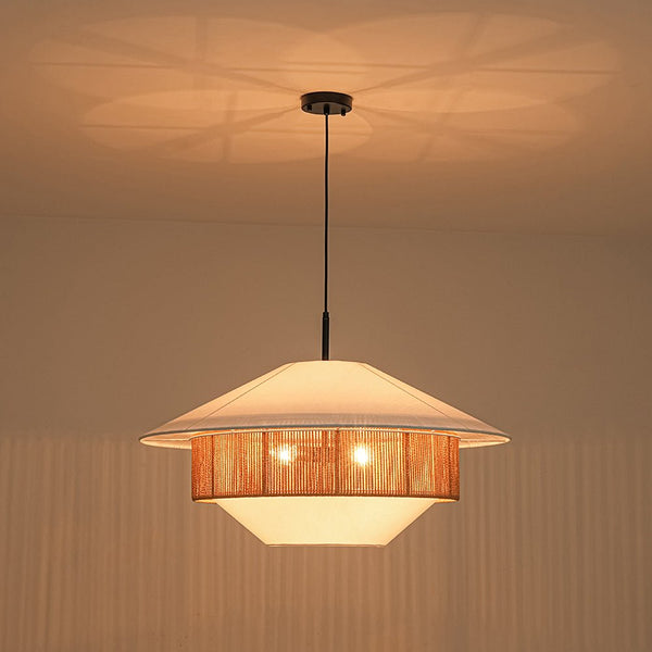 Chandelierias - Flying Saucer 4 - Light Hemp Rope Accents Fabric Pendant - Pendants - Black -