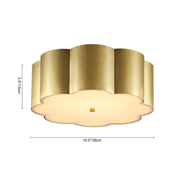 Chandelierias - French Chic Scalloped Blossom Flower Drum Dimmable LED Flush Mount - Chandeliers - Brass -