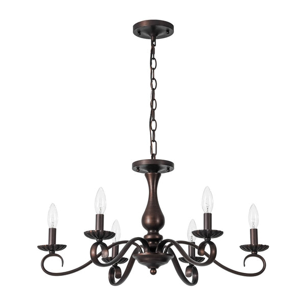 Chandelierias-French Country 6-Light Rubbed Bronze Candle-style Semi-flush Chandelier-Chandeliers-Oil-rubbed Bronze-