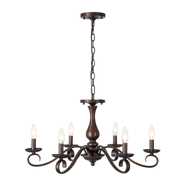 Chandelierias-French Country 6-Light Rubbed Bronze Candle-style Semi-flush Chandelier-Chandeliers-Oil-rubbed Bronze-