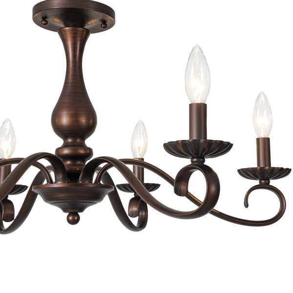 Chandelierias-French Country 6-Light Rubbed Bronze Candle-style Semi-flush Chandelier-Chandeliers-Oil-rubbed Bronze-
