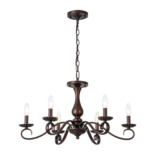 Chandelierias-French Country 6-Light Rubbed Bronze Candle-style Semi-flush Chandelier-Chandeliers-Oil-rubbed Bronze-