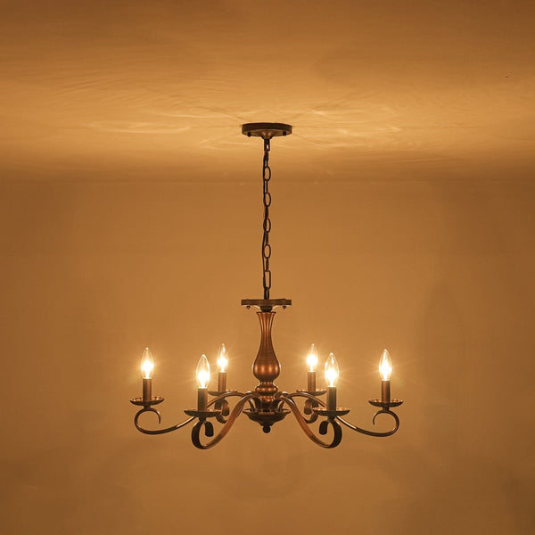 Chandelierias-French Country 6-Light Rubbed Bronze Candle-style Semi-flush Chandelier-Chandeliers-Oil-rubbed Bronze-