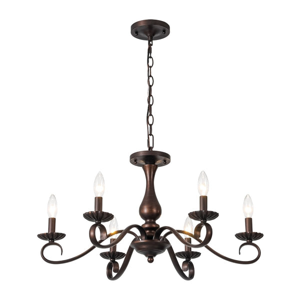 Chandelierias-French Country 6-Light Rubbed Bronze Candle-style Semi-flush Chandelier-Chandeliers-Oil-rubbed Bronze-