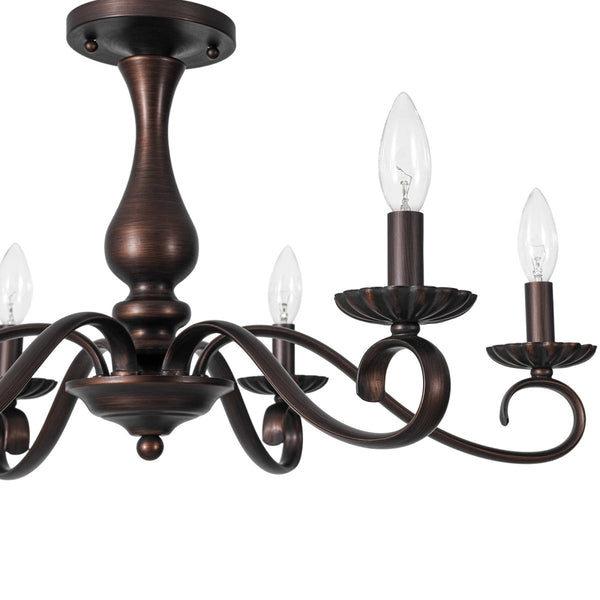 Chandelierias-French Country 6-Light Rubbed Bronze Candle-style Semi-flush Chandelier-Chandeliers-Oil-rubbed Bronze-