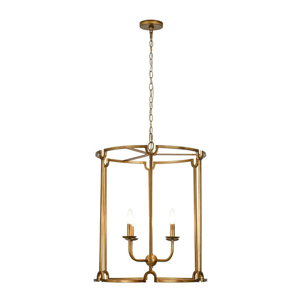 Chandelierias-French Vintage 4-Light Cylinder Framed Lantern Pendant-Chandeliers-Antique Gold-