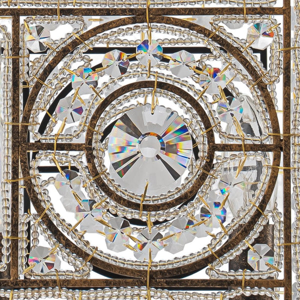 Chandelierias - French Vintage Mottled Bronze Square 4 - Light Crystal Pendant Chandelier - Chandelier - Dark Bronze -