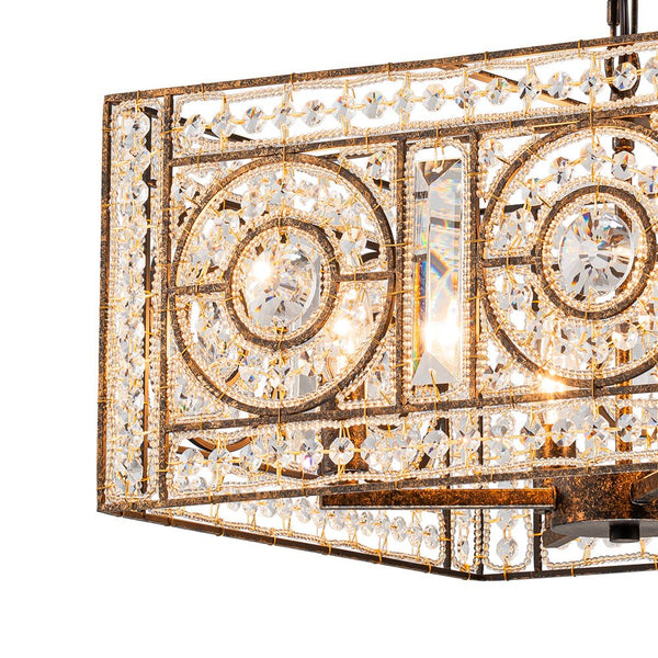 Chandelierias - French Vintage Mottled Bronze Square 4 - Light Crystal Pendant Chandelier - Chandelier - Dark Bronze -