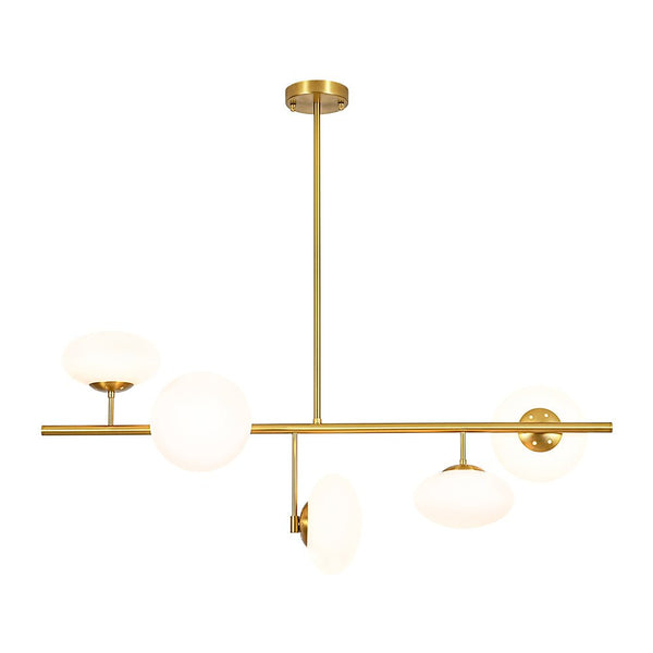 Chandelierias-Frosted Opal 5-Light Ellipse Glass Linear Chandelier-Chandeliers-Brass-