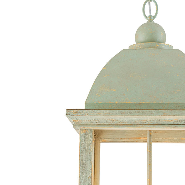 Chandelierias-Georgian Sage Green 4-Light Distressed Wood Cupola Lantern Pendant-Chandeliers-Distressed Sage-