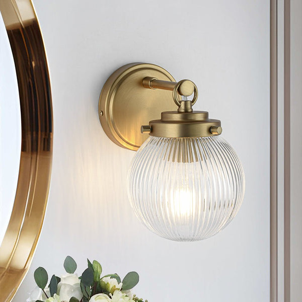 Chandelierias - Glam 1 - Light Ribbed Glass Dew Single Wall Sconce - Chandelier - Brushed Brass -