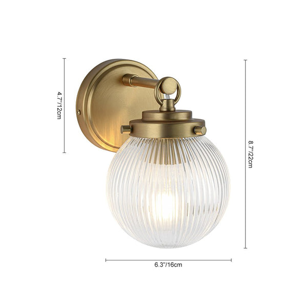 Chandelierias - Glam 1 - Light Ribbed Glass Dew Single Wall Sconce - Chandelier - Brushed Brass -