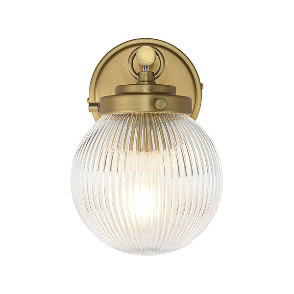 Chandelierias - Glam 1 - Light Ribbed Glass Dew Single Wall Sconce - Chandelier - Brushed Brass -