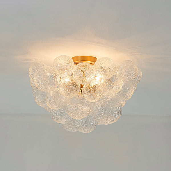 Chandelierias - Glam 3 - Light Water Patterned Glass Semi - Flush Bubble Chandelier - Chandelier - Brass -