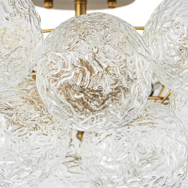 Chandelierias - Glam 3 - Light Water Patterned Glass Semi - Flush Bubble Chandelier - Chandelier - Brass -