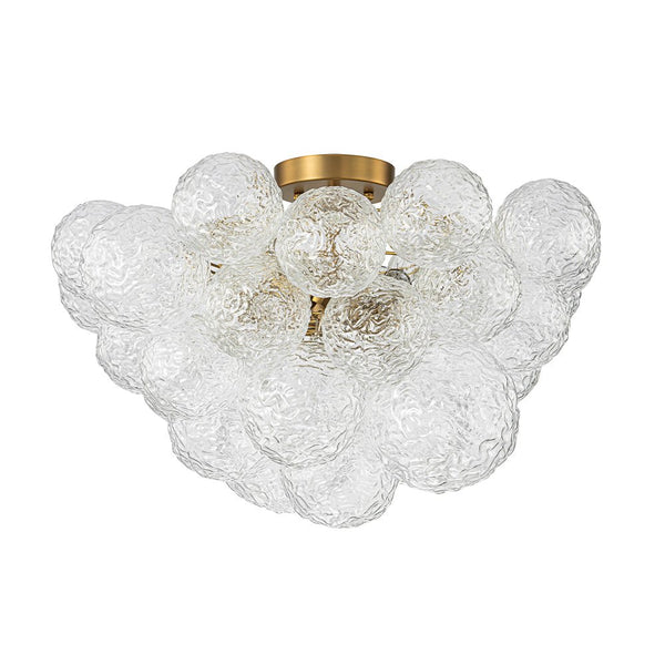 Chandelierias - Glam 3 - Light Water Patterned Glass Semi - Flush Bubble Chandelier - Chandelier - Brass -