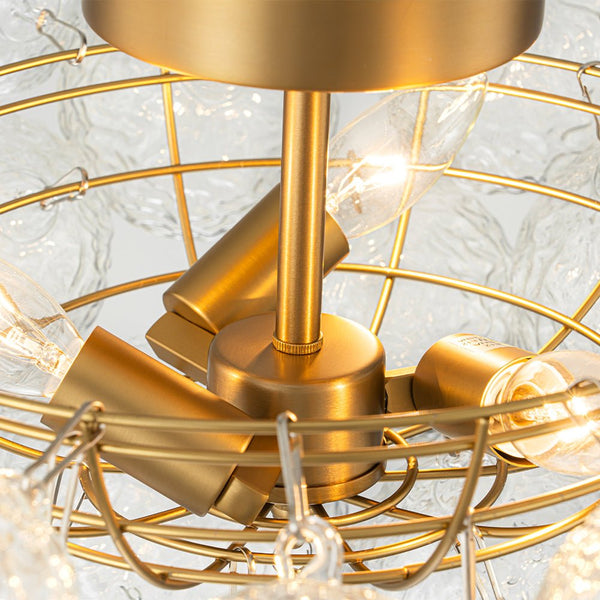 Chandelierias - Glam 3 - Light Water Patterned Glass Semi - Flush Bubble Chandelier - Chandelier - Brass -