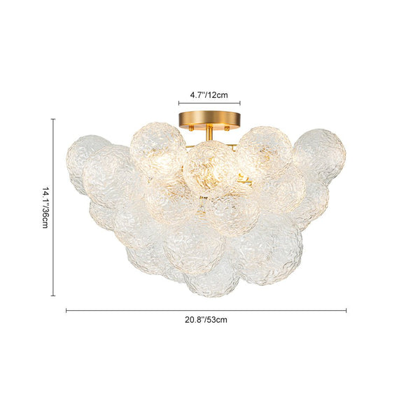 Chandelierias - Glam 3 - Light Water Patterned Glass Semi - Flush Bubble Chandelier - Chandelier - Brass -