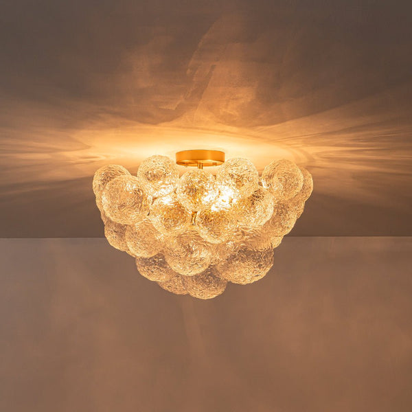 Chandelierias - Glam 3 - Light Water Patterned Glass Semi - Flush Bubble Chandelier - Chandelier - Brass -