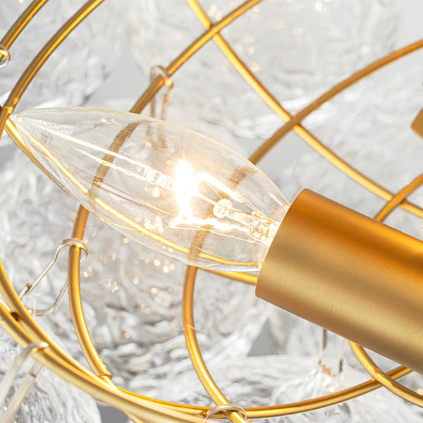 Chandelierias - Glam 3 - Light Water Patterned Glass Semi - Flush Bubble Chandelier - Chandelier - Brass -