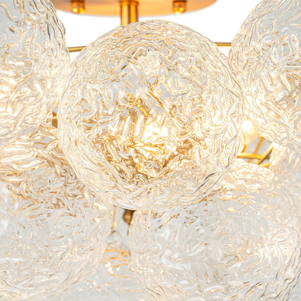 Chandelierias - Glam 3 - Light Water Patterned Glass Semi - Flush Bubble Chandelier - Chandelier - Brass -