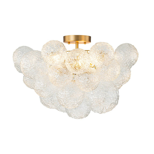 Chandelierias - Glam 3 - Light Water Patterned Glass Semi - Flush Bubble Chandelier - Chandelier - Brass -