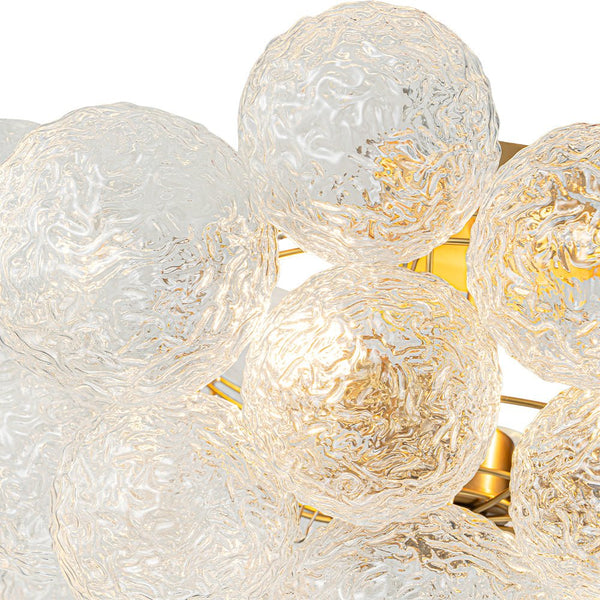 Chandelierias - Glam 3 - Light Water Patterned Glass Semi - Flush Bubble Chandelier - Chandelier - Brass -