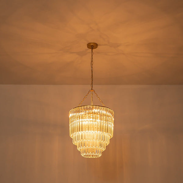 Chandelierias - Glam 7 - Light Sculptural Angled - Cut Glass Cascading Tiered Chandelier - Chandeliers - Brass -