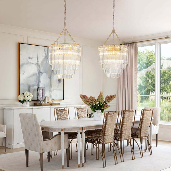 Chandelierias - Glam 7 - Light Sculptural Angled - Cut Glass Cascading Tiered Chandelier - Chandeliers - Brass -