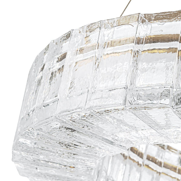 Chandelierias - Glam Handmade Dimmable LED Ice Glass Block Ring Chandelier - Chandelier - Brass -