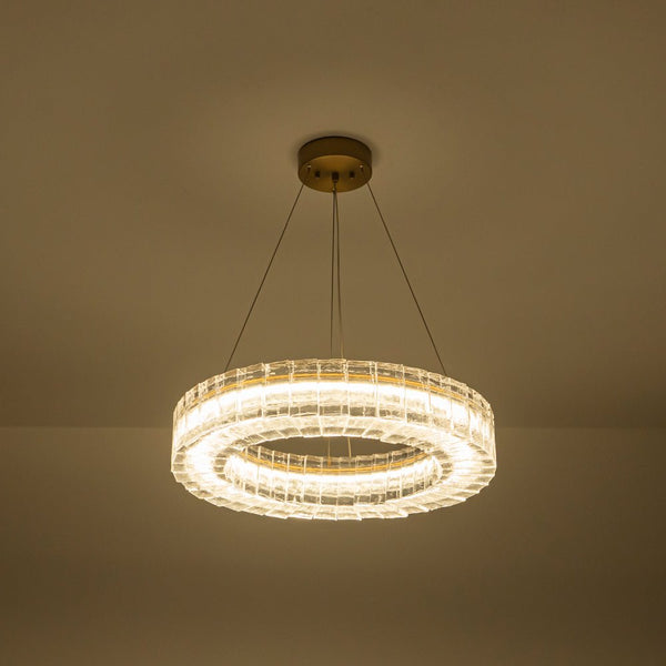 Chandelierias - Glam Handmade Dimmable LED Ice Glass Block Ring Chandelier - Chandelier - Brass -