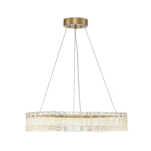 Chandelierias - Glam Handmade Dimmable LED Ice Glass Block Ring Chandelier - Chandelier - Brass -
