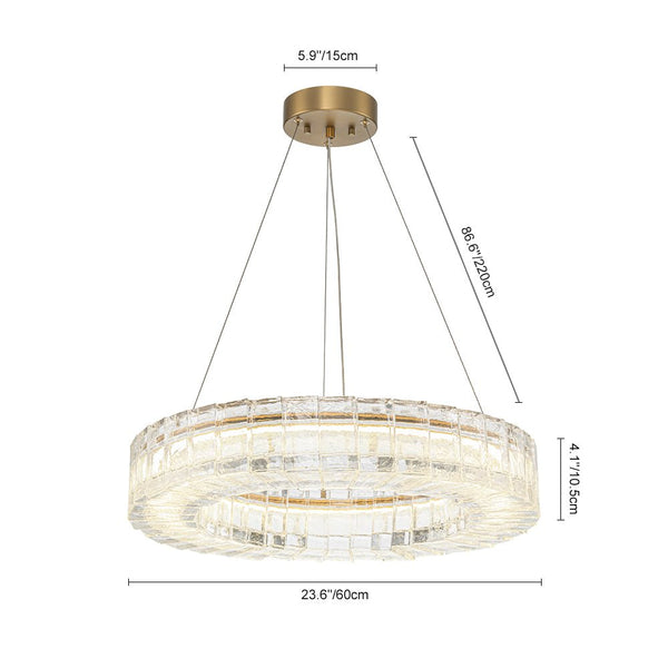 Chandelierias - Glam Handmade Dimmable LED Ice Glass Block Ring Chandelier - Chandelier - Brass -