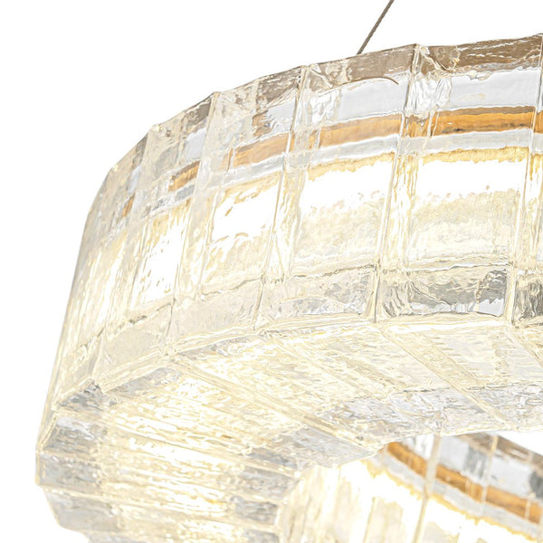 Chandelierias - Glam Handmade Dimmable LED Ice Glass Block Ring Chandelier - Chandelier - Brass -