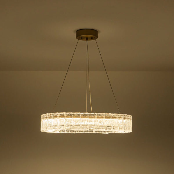 Chandelierias - Glam Handmade Dimmable LED Ice Glass Block Ring Chandelier - Chandelier - Brass -