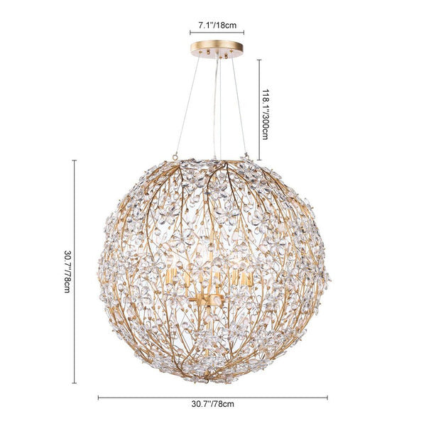 Chandelierias - Glam Luxury Crystal Vines Flowers Wrapped Sphere Chandelier - Chandeliers - 20.7in -
