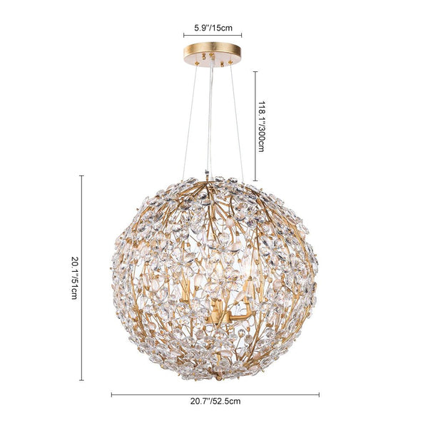 Chandelierias - Glam Luxury Crystal Vines Flowers Wrapped Sphere Chandelier - Chandeliers - 20.7in -