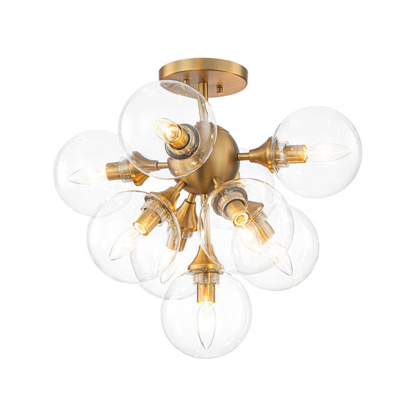 Chandelierias - Glam Mid - century 9 - Light Sunburst Clear Glass Bubble Semi - flush Mount - Semi Flush - Brass -