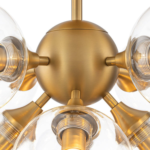 Chandelierias - Glam Mid - century 9 - Light Sunburst Clear Glass Bubble Semi - flush Mount - Semi Flush - Brass -