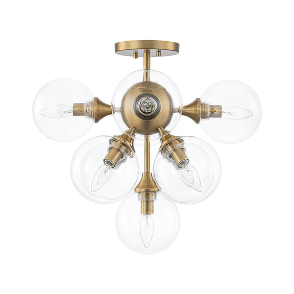 Chandelierias - Glam Mid - century 9 - Light Sunburst Clear Glass Bubble Semi - flush Mount - Semi Flush - Brass -