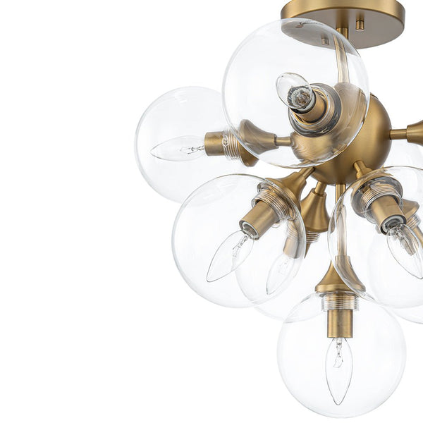 Chandelierias - Glam Mid - century 9 - Light Sunburst Clear Glass Bubble Semi - flush Mount - Semi Flush - Brass -
