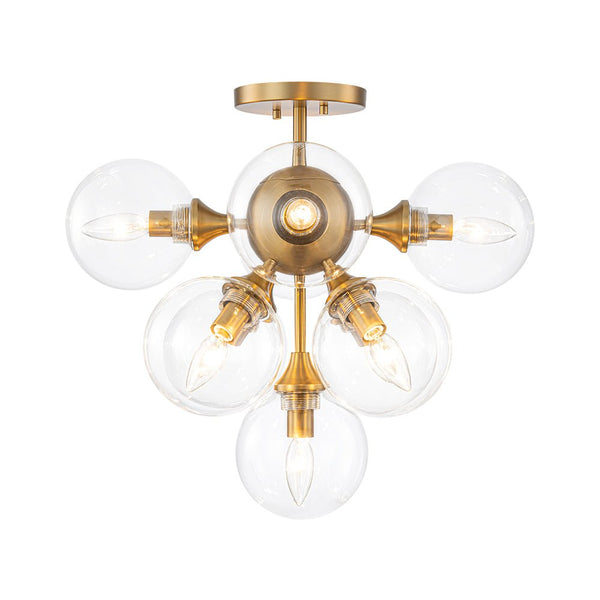 Chandelierias - Glam Mid - century 9 - Light Sunburst Clear Glass Bubble Semi - flush Mount - Semi Flush - Brass -