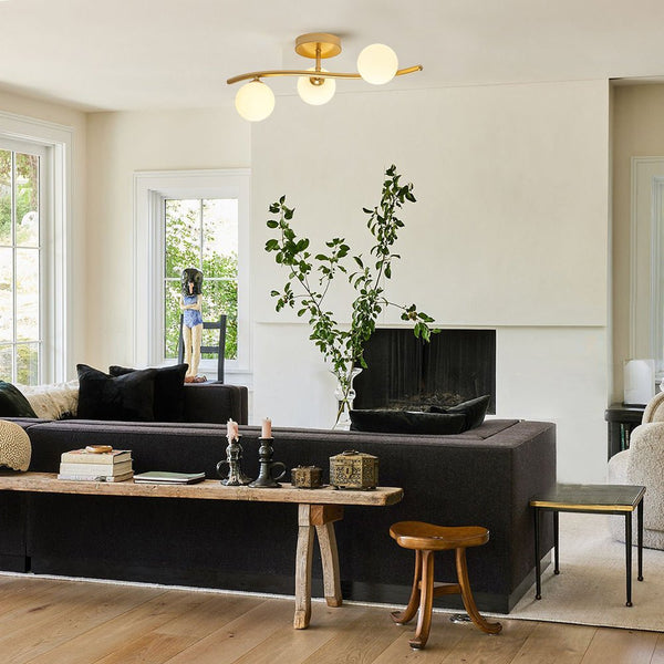 Chandelierias - Glam Modern 3 - Light Flower Branch Linear Semi - Flush Wall Sconce - Wall Light - Brass - 1 - Pack