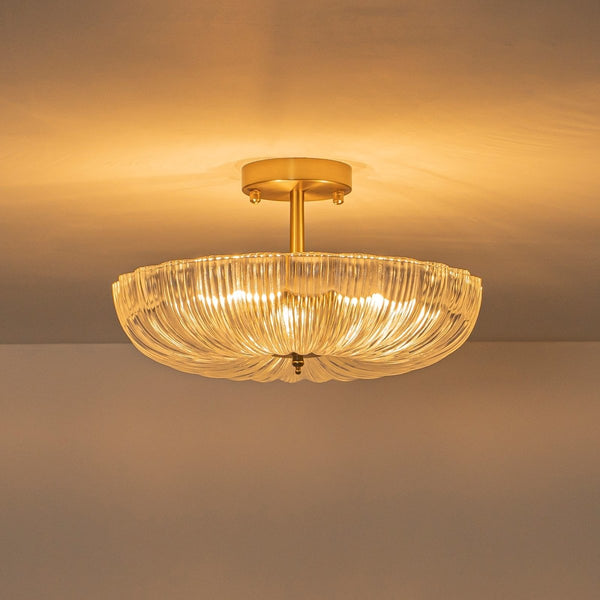 Chandelierias-Glam Round lobed 3-Light Fluted Glass Semi-flush Mount-Semi Flush-Brass-