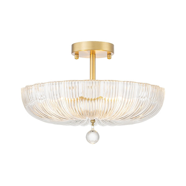 Chandelierias-Glam Round lobed 3-Light Fluted Glass Semi-flush Mount-Semi Flush-Brass-